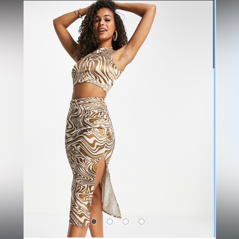 ASOS Tan and White Swirl Midi Skirt